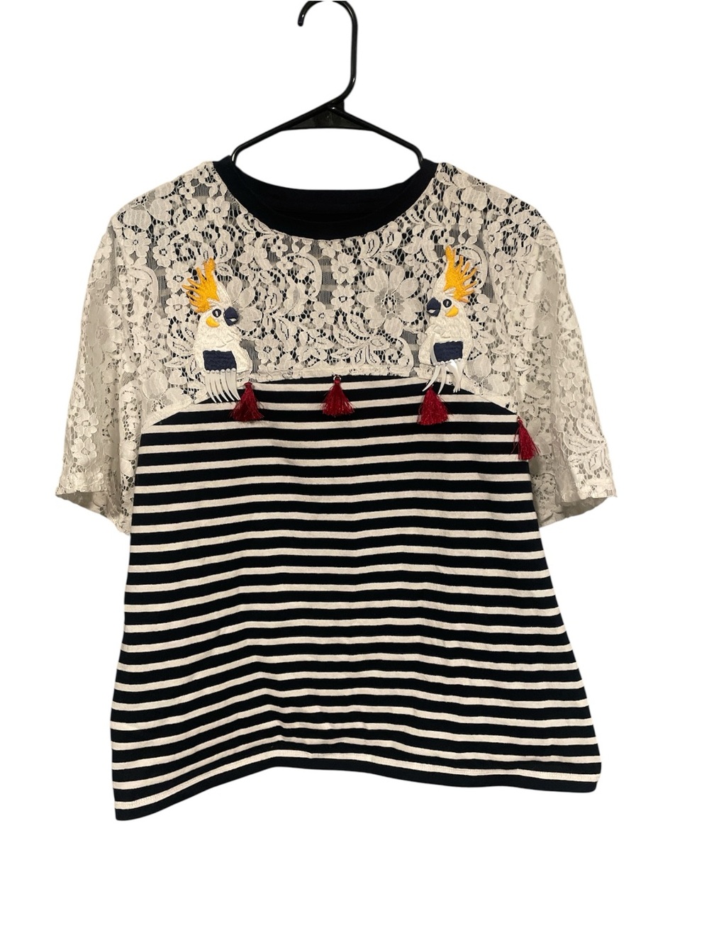 Anthropologie Betina Short Sleeve Striped Embellished  Top sz Medium